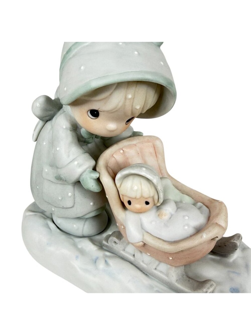 Precious Moments January Figurine Girl With Baby Sled 1987 Enesco New With Box - Picture 2 of 12
